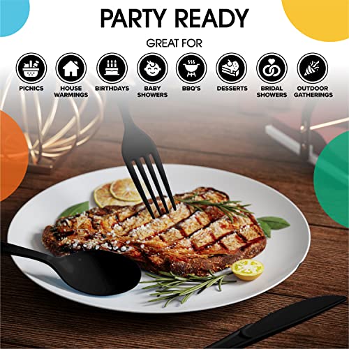 Black Plastic Forks 200 Pieces Black Forks Disposable Utensils Heavy Duty Plastic Cutlery Set Disposable Cutlery Sets Flatware Sets Silverware Set Party Supplies & Party Tableware (Black / Forks)