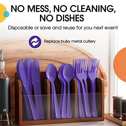 Purple Plastic Forks 200 Pieces Purple Forks Disposable Utensils Heavy Duty Plastic Cutlery Set Disposable Cutlery Sets Flatware Sets Silverware Set Party Supplies & Party Tableware (Purple / Forks)