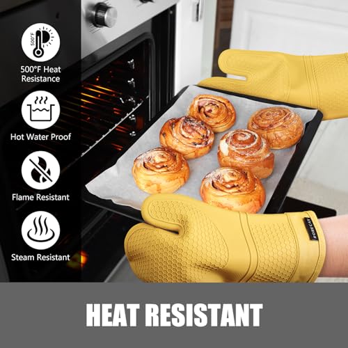 Silicone Oven Mitts and Pot Holders Sets (Yellow)
