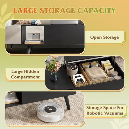 Lift Top Coffee Table with Hidden Storage (Black / 31.5")
