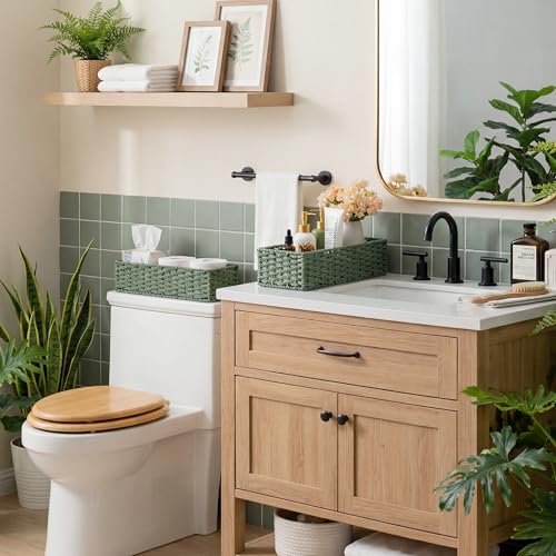 Wicker Toilet Paper Basket for Sage Green Bathroom Decor (Sage Green / 15 ¾"L x 6 ½"W x 4 ¼"H)