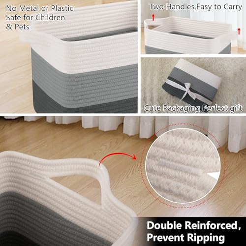 Cotton Rope Storage Baskets for Organizing Dark Gray 3 (Gradient Dark Gray / 3 pcs-13”x9.9”x8.7”)