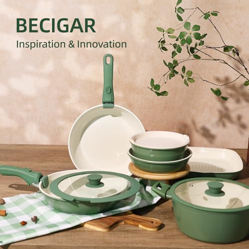 23pcs Ceramic Pots and Pans Set (Green 23 Pcs)