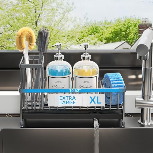 Extra Large Sponge Holder for Kitchen Sink Organizer Caddy (Grey)