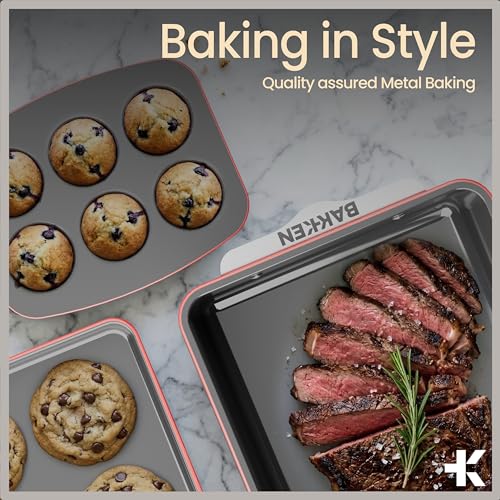 Bakken 8 Piece Ceramic Coated Bakeware Sets (Pink)