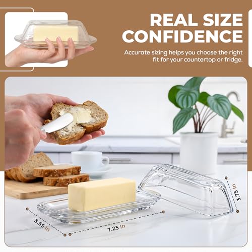 Clear Glass Butter Dish with Lid for Countertop & Refrigerator