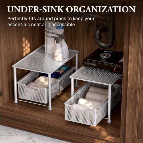 Stackable Under Sink Sliding Basket Drawer (White)