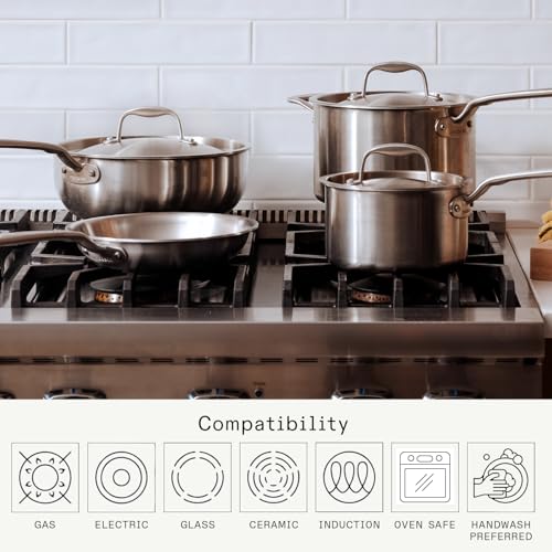 Cookware 10 Piece Stainless Steel Pot and Pan Set (Silver)