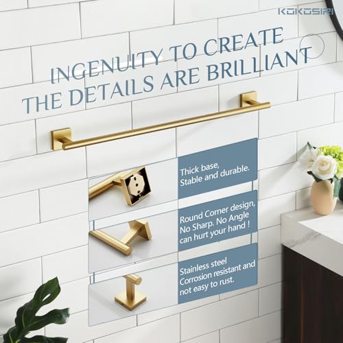 Bathroom Towel Bar Bath Towel Holders for Toilet Kitchen Cabinet Wall Mount 24 Inch Brushed Gold Stainless Steel B4005BG (Brushed Gold / 24-Inch)