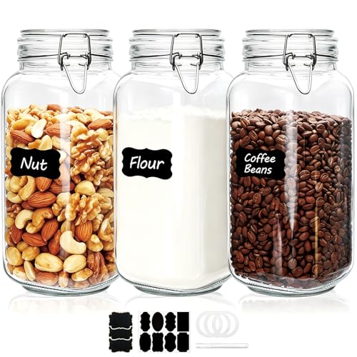 78oz Glass Storage Jars with Airtight Lids Set of 3 (78oz*3-square)