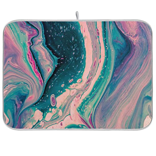 Super Absorbent Dish Drying Mat (Marble Pink Green / 18" x 24")