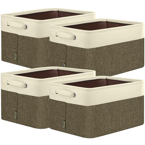 4 Pack Fabric Closet Storage Bins for Shelves (Brown / 4PCS/Large-15x11x9.5)