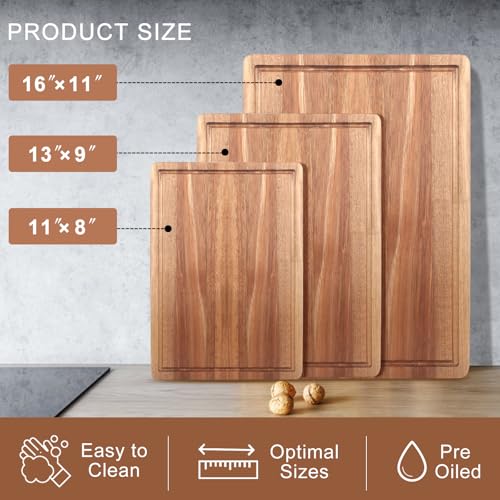 Solid Acacia Wood Cutting Board Set of 3 Wooden Charcuterie Boards Set (3 Pcs (16"&13"&11"))