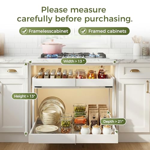 Expandable Pull Out Cabinet Organizer (White / 20.7"D×12"-18.5"W)