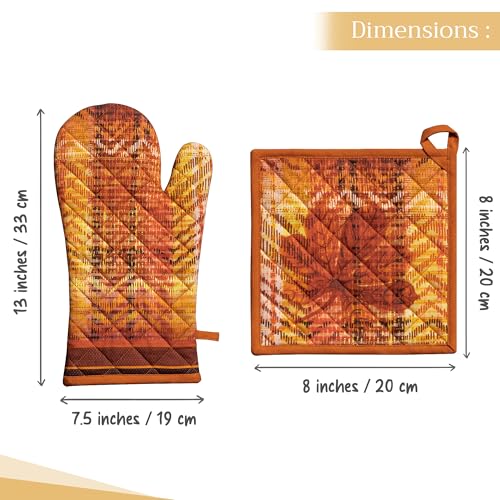 100% Cotton Oven Mitt & Pot Holder Set (061 - Thanksgiving Tartan / 7.5" x 13" & 8" x 8" (Oven Mitt & Pot Holder))