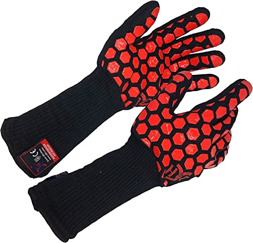 Heat Resistant Oven Glove (Black/Red / Extra Long Cuff)
