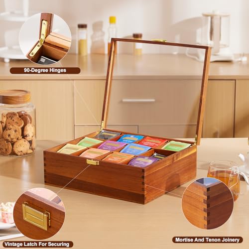 Wood Tea Bag Organizer with Clear Glass Lid (clear-1)