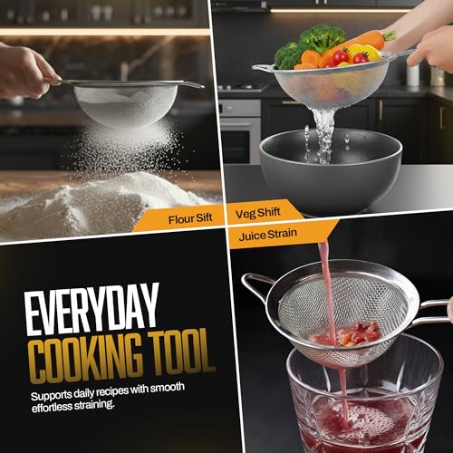 Premium Stainless Steel Fine Mesh Strainers for Kitchen 3 (Silver - 8/12/18 CM)