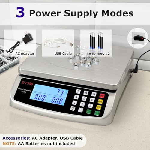 110lb 50kg Food Scale Digital Kitchen Scale with Tray Large LCD Display 304 Stainless Steel Commercial Price Computing Scale Counting Scale for Baking Cooking Meat Industry Counting Adapter Included (Silver 50kg with Tray)