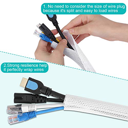 20ft - 4/5 inch White Cable Sleeve, Cable Organizer for Desk PC TV Computer, Wire Protector Cable Wrap Cover, Cord Management for Home Office (20 Foot)