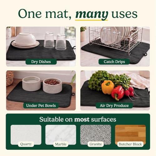 Cuisinart Dish Drying Mat for Kitchen Counter (Horizontal stripes Black)
