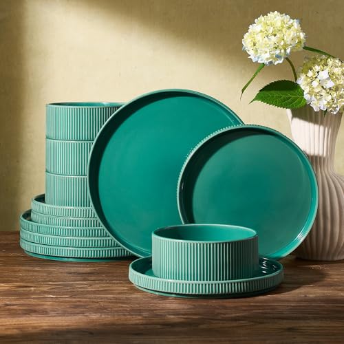 Ceramic Plates and Bowls Set (Sage Green / Service for 4)