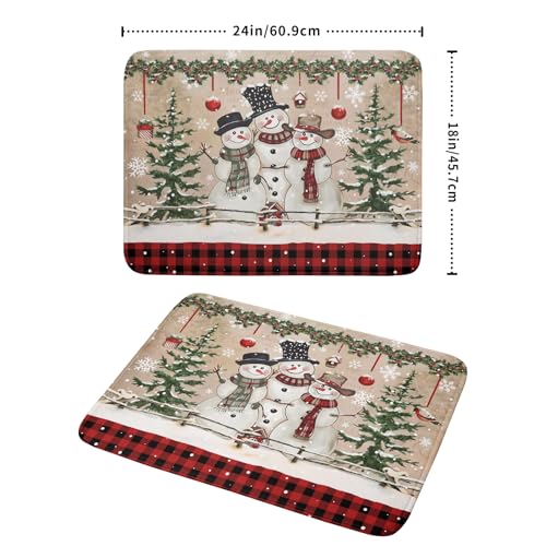 Winter Snowman Dish Drying Mat 18x24 Inch Red Buffalo Plaid Holiday Dish Drainer Mat Absorbent Dish Rack Pad for Kitchen Counter Sink Decor (Winter Snowman Bell / 24" x 18")