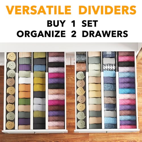 Bamboo Dresser Drawer Dividers 6 Pack (4.65''H, 17''-22''L / WHITE)