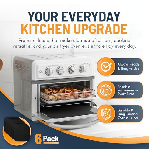 Toaster Oven Liners for Bottom of Oven (6 Pack / Black)