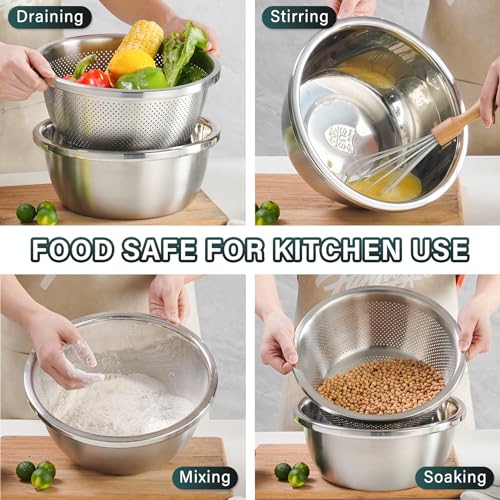 304 Stainless Steel Colander 4QT Microporous Colander & Large Bowl for Kitchen