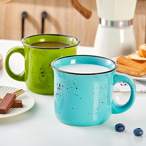 Set of 4 Large Ceramic Mugs with Handles (Multicolor / 16-oz)