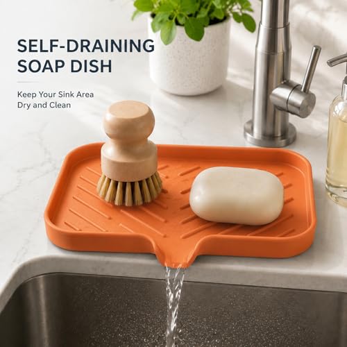 Silicone Soap Dish with Drain Spout (Orange / M(9.6"×5.3"))