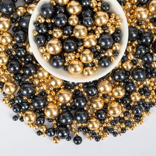 Edible Pearl Sprinkles for Cake Decorating (Gold Black Pearl)