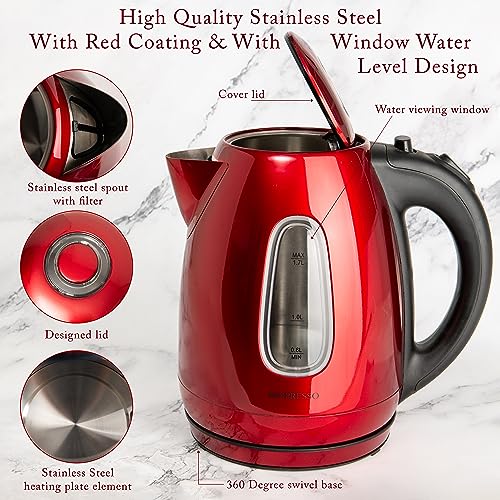 Red Stainless Steel Electric Kettle (Red 1.7L)