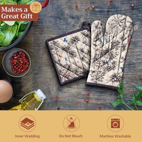 100% Cotton Oven Mitt & Pot Holder Set (021 - Amazonia / 7.5" x 13" & 8" x 8" (Oven Mitt & Pot Holder))
