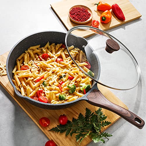 Nonstick Frying Pans (Gray / 9.5 Inch+5QT w/ Lid)