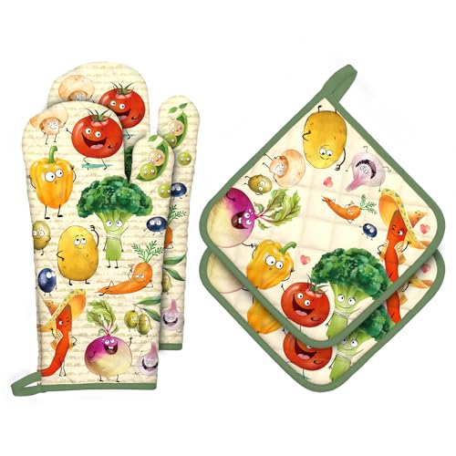 Vegetable Oven Mitts and Pot Holders Set (Vegetables / Oven Mitt x2 & Pot Holder x2)
