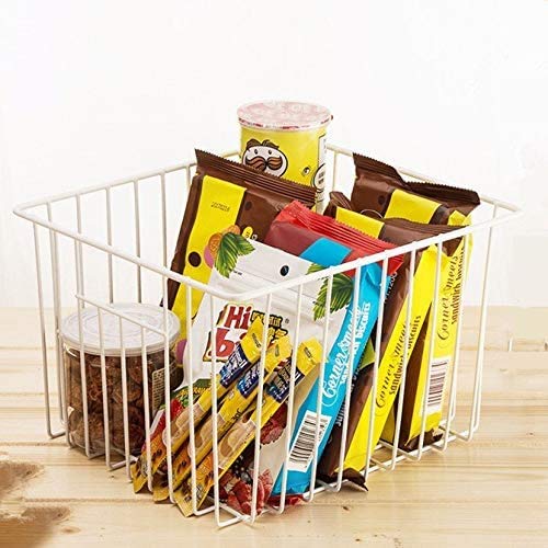 11'' Farmhouse Freezer Food Storage Organizer Baskets Modern Refrigerator Metal Wire Basket Bin with Built (White-6pack / 11''L X 10''W X 7''H)