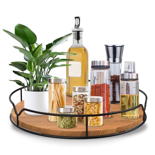 Lazy Susan Turntable Organizer for Cabinet Pantry Kitchen Countertop Refrigerator Cupboard (Carbonized Black / 14'')