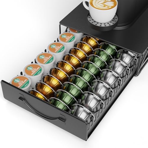 Coffee Pod Holder Drawer Compatible with Nespresso (Pure Black)