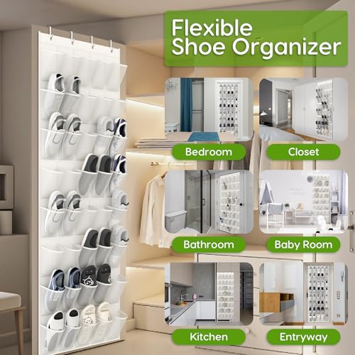 Over the Door Shoe Organizer with 40 Large Breathable Mesh Pockets (White / 40 Pockets)