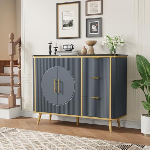 47.3" Modern Buffet Cabinet with Storage (Navy Blue-3draws)