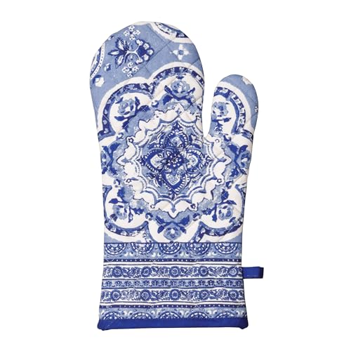Maison d'Hermine Oven Gloves 100% Cotton Oven Mitt (014 - Melodie Bleue / 7.5" x 13" (Oven Mitt))