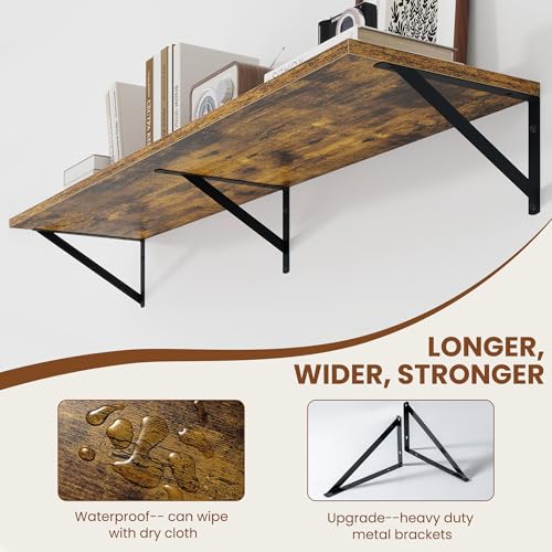 44W x 12D Deep Floating Shelves Set of 2 Rustic Brown (Rustic Brown With Black Metal Bracket / 44Wx12Dx5.8H)