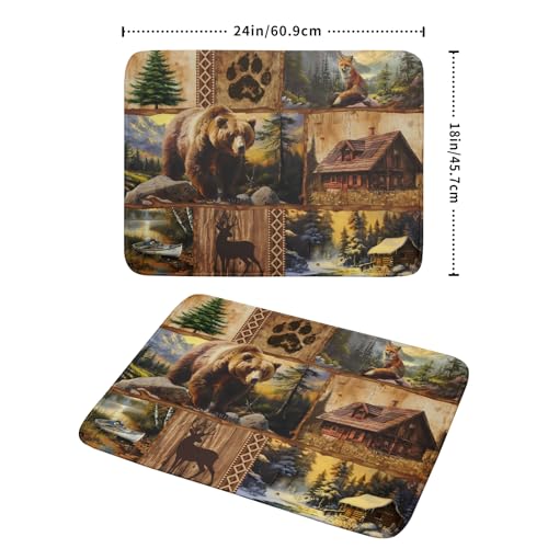 Bear Deer Fox Dish Drying Mat Rustic Cabin Lodge Dish Drainer Mats 18x24 Inch Absorbent Washable Dishes Rack Pad for Sink Kitchen Counter (Bear Deer Fox / 18" x 24")