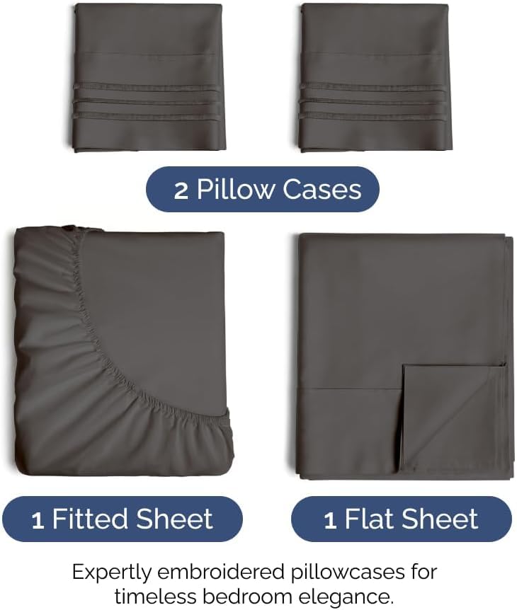 Queen Size 4 Piece Sheet Set (07 - Charcoal / Queen)