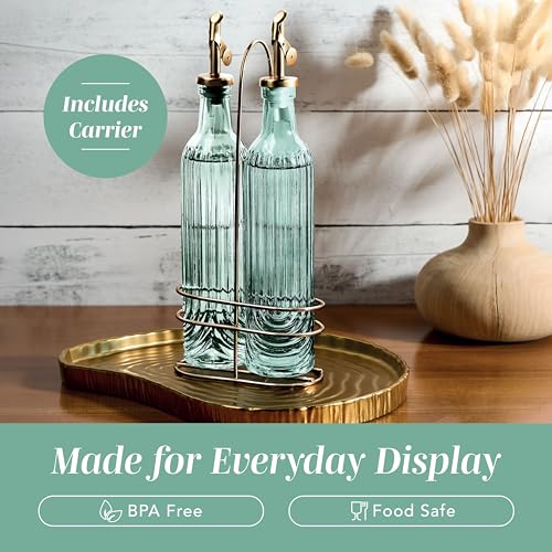 Glass Olive Oil Bottle Dispenser (Elegant Fluted / Green)
