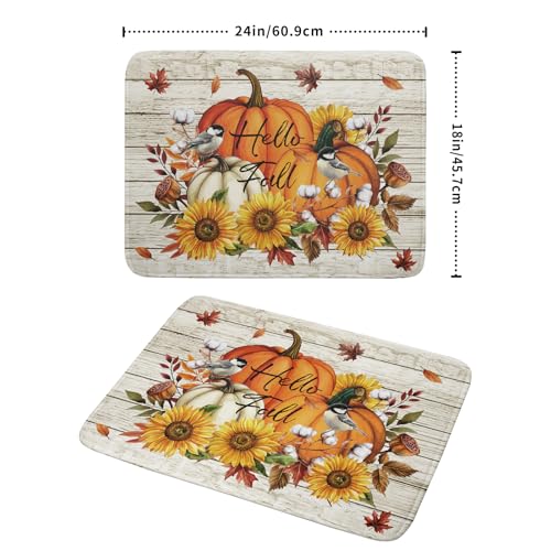 Hello Fall Dish Drying Mat Autumn Pumpkin Dish Drainer Rack Mats 18"x24" Fast Dry Microfiber Dish Drying Pad for Kitchen Countertop Table (Pumpkin Sunflower / 18" x 24")