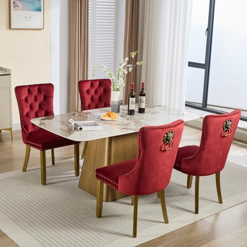 Burgundy Velvet Dining Chairs Set of 4 (Burgundy)