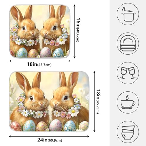 Cute Rabbit Bunny Easter Eggs Dish Drying Mat for Kitchen Counter Absorbent Microfiber Large Drying Pad Dish Mats for Kitchen Countertops 18 x 24 Inch (24" x 18")